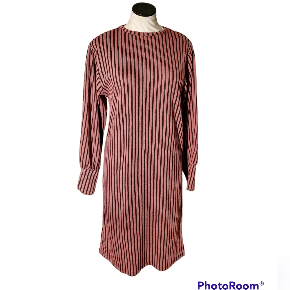Zara Trafaluc Mauve and Black Vertical Striped Midi Dress Size Medium - Picture 5 of 10